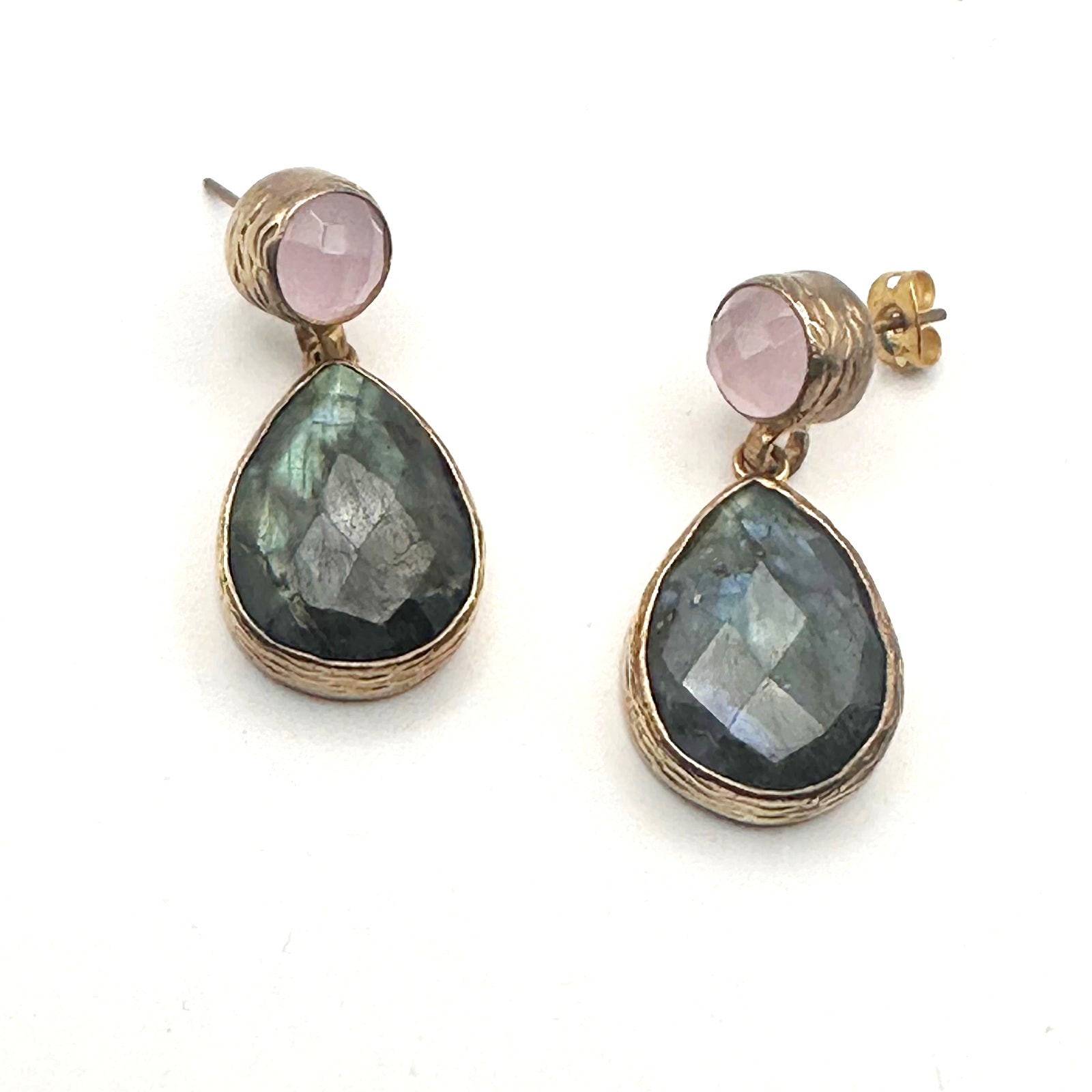 Ottoman Hands Brass Earrings Pink Green Statement Chunky Jewelry Semi Precious — image 7 of 8